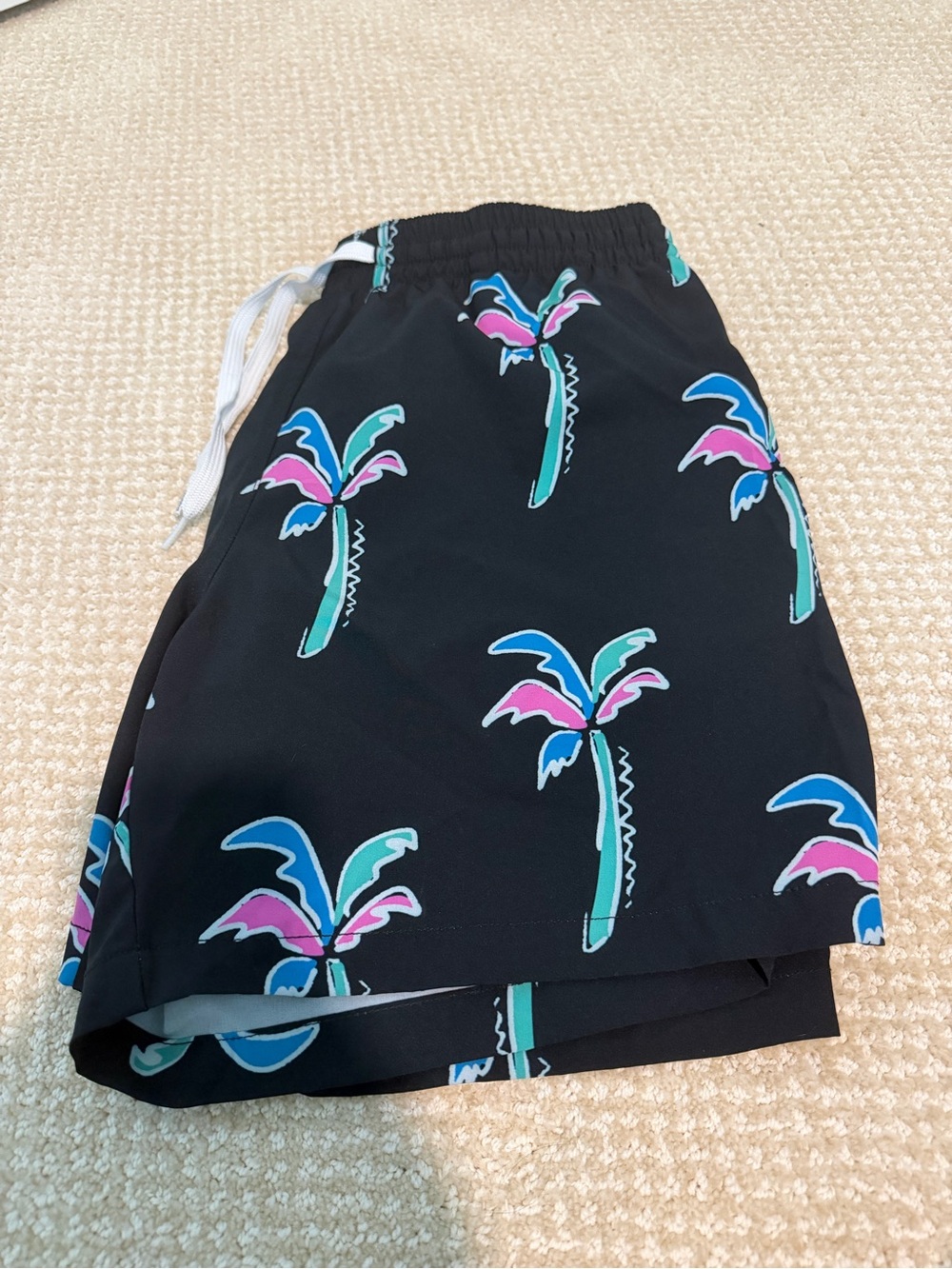 Women's Black Palm Print Shorts - Tropical Swim Shorts